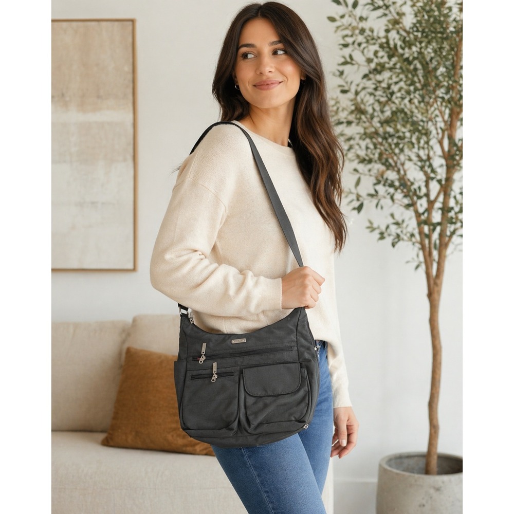 Baggallini Crossbody Bag Nylon Travel Purse Organizer Multi Pocket Dark Gray